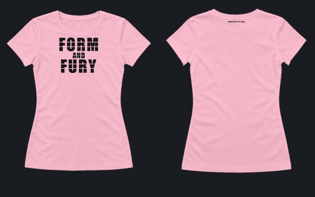 Form and Fury Classic in pink: FORM AND FURY across the chest, the web address at the back of the neck