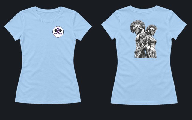 Women's Warriors Tee in light blue: badge on the chest, the warriors across the back